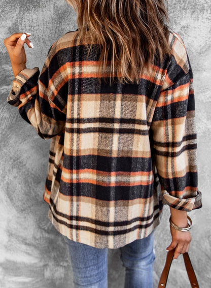 BTFBM Women Shacket Jacket Long Sleeve Button Down Casual Plaid Flannel Shirts Loose Fall Spring Blouses Tops