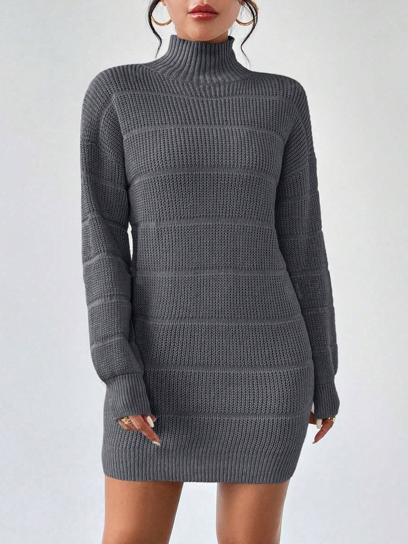 stripe Autumn and Winter Half Turtleneck Knitted Dress Women's Clothing Fashionable Solid Color All-Matching Sexy Hip dress