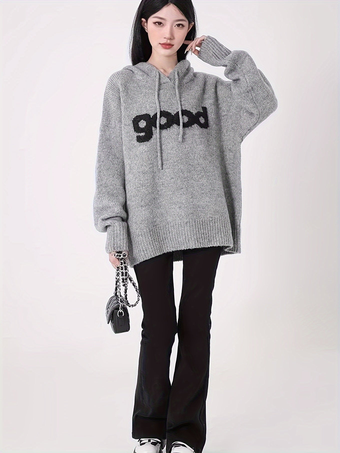 Cozy Gray Hoodie Sweater with Letter Design - Perfect for All Seasons