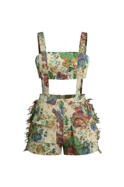 Women's Floral Print Romper Cut Out Sleeveless Ruffle Waist Summer Vacation Outfit