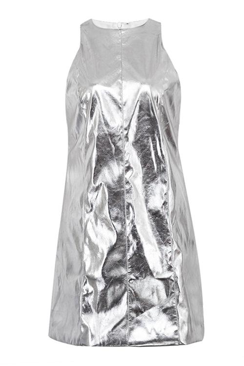 Women's Silver Metallic Mini Dress Sleeveless Futuristic Party Dress - Seldom Seen Styles