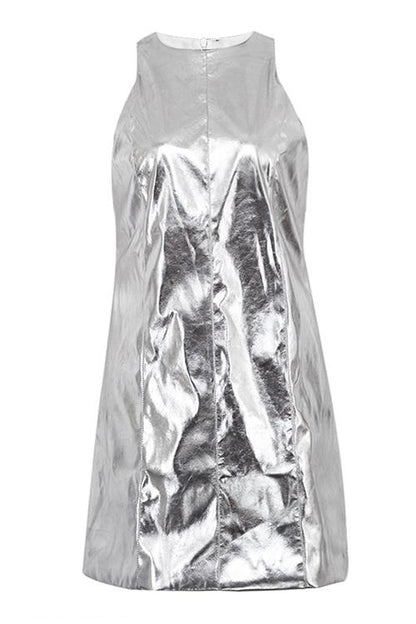 Korallfarbenes Metallic Mini-Shift-Kleid