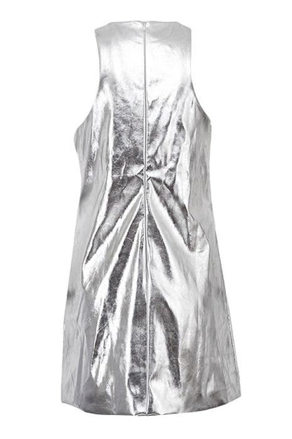 Korallfarbenes Metallic Mini-Shift-Kleid