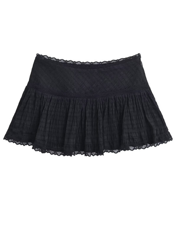 Women's Balletcore Lace Ruffle Mini Skirt Low Rise Coquette Tiered Skirt - Seldom Seen Styles
