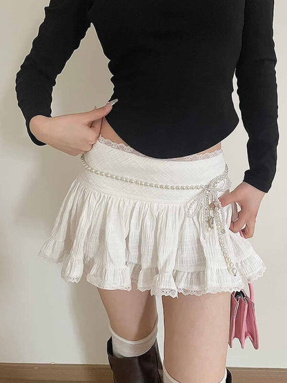 Women's Balletcore Lace Ruffle Mini Skirt Low Rise Coquette Tiered Skirt