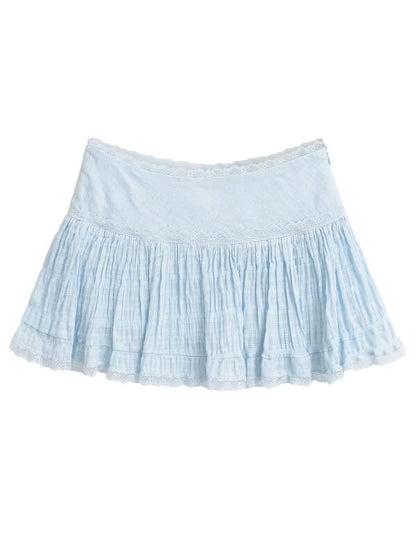 Women's Balletcore Lace Ruffle Mini Skirt Low Rise Coquette Tiered Skirt