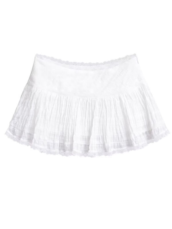 Women's Balletcore Lace Ruffle Mini Skirt Low Rise Coquette Tiered Skirt - Seldom Seen Styles