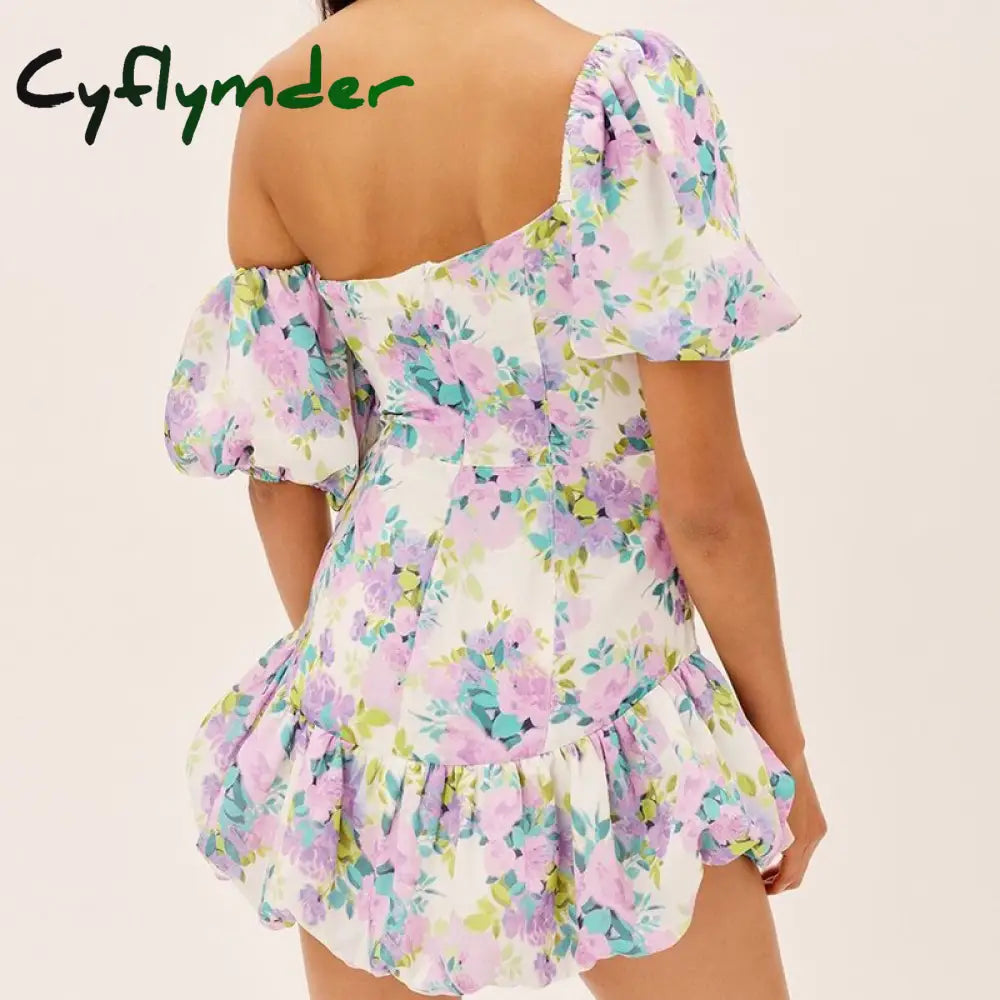 Cyflymder Puff Short Sleeve Boho Mini Dresses for Women Summer Fashion V-Neck Fashion Print Wedding Evening Dress Sexy Vestidos - Seldom Seen Styles