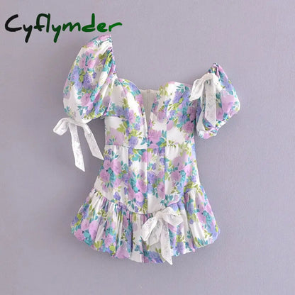 Cyflymder Puff Kurzarm Boho Minikleider für Frauen Sommer Mode V-Ausschnitt Mode Print Hochzeitsabendkleid Sexy Vestidos