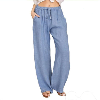 Women's Summer Drawstring Waist Wide Leg Loose Cotton Linen Palazzo Pants