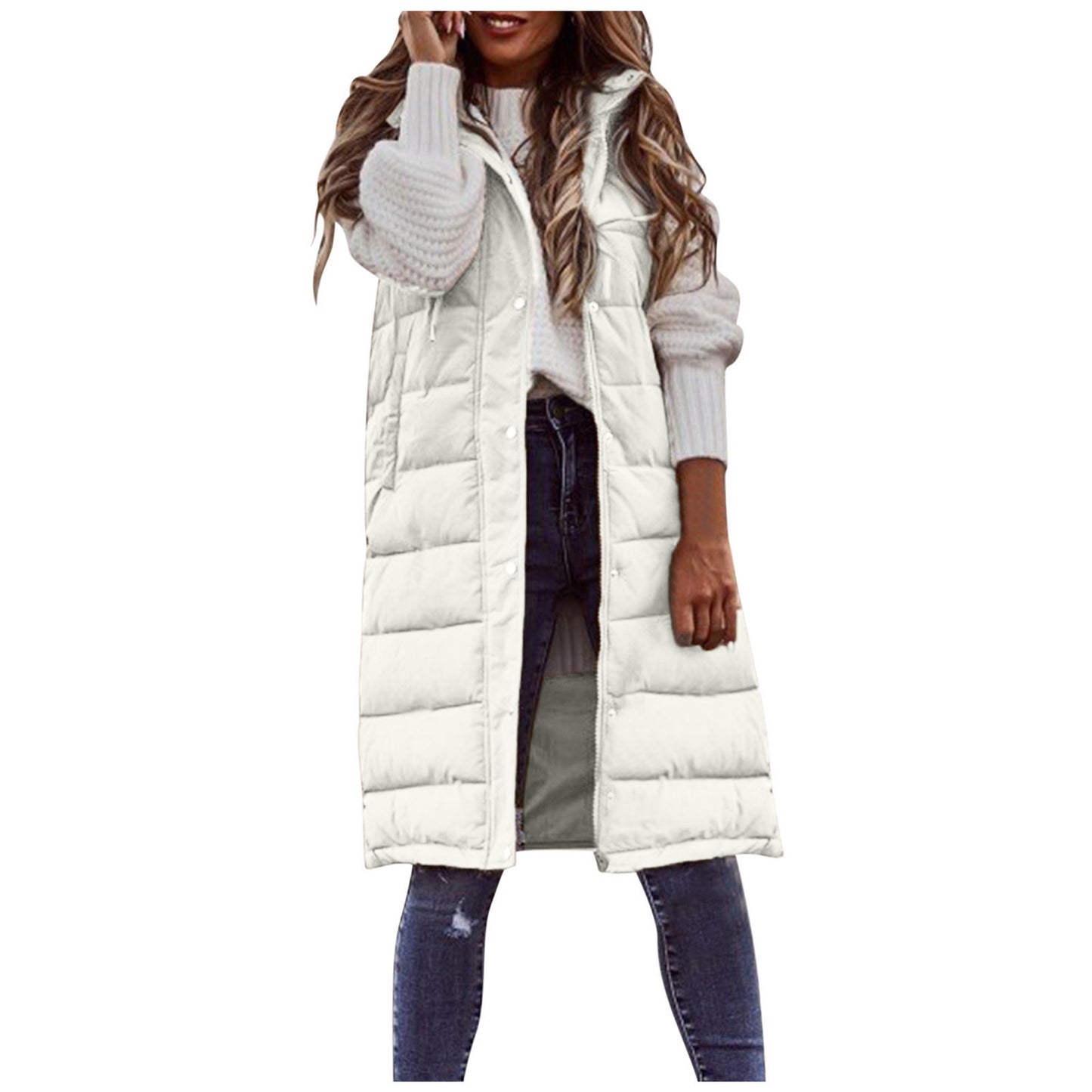 Open Front Hat Coat, Casual Sleeveless Long Coat, Women's Clothing