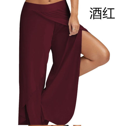 Pantalon de yoga fluide fendu pour femme, sarouel à fente haute, grande taille, pantalon de détente à jambes larges, pantalon ample pour la plage et l'été
