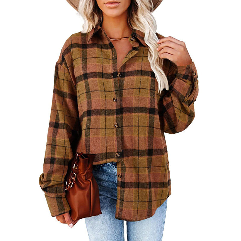 CHYRII Womens Button Down Flannel Shirts Long Sleeve Plaid Shackets Business Casual Blouse Top