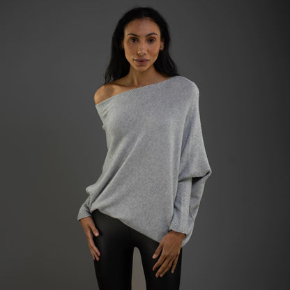 Asymmetrical Off-Shoulder Draped Knit Sweater for Women