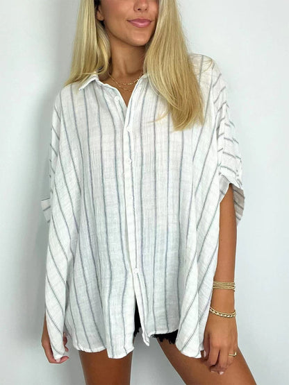 New Striped Printing Loose Casual Shirt Women