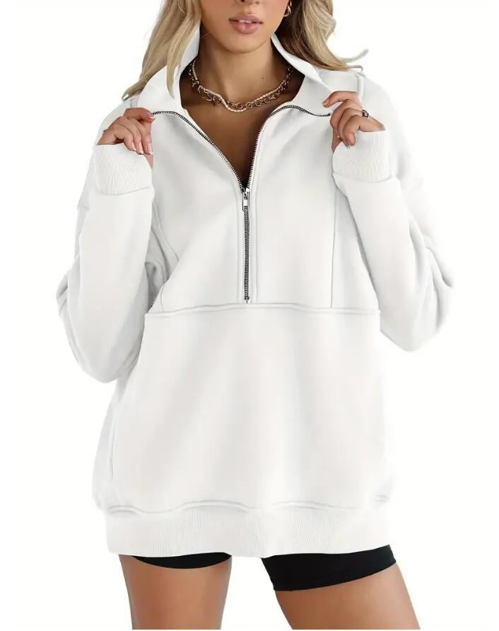 WOMEN'S half zip sweatshirt fleece stand collar long sleeve thumb hole oversized pullovers with pockets