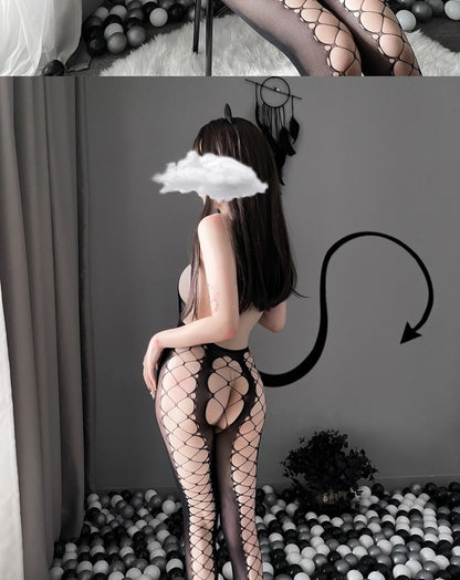 Women's Sexy OneSize Fishnet Halter Cut-Out Bodystocking Lingerie Black