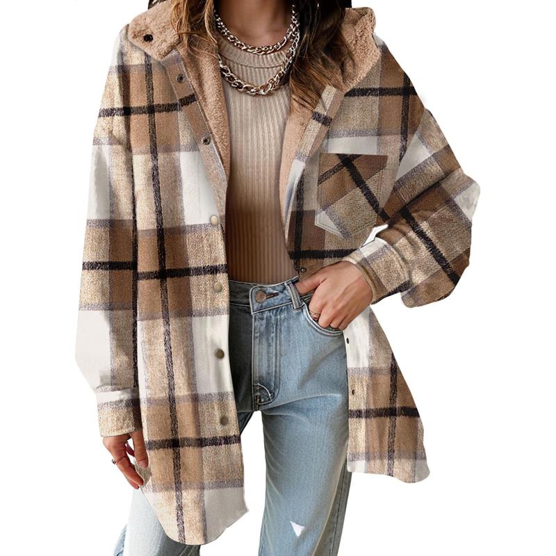 Women's Flannel Hooded Plaid Fuzzy Fleece Jacket - Seldom Seen Styles