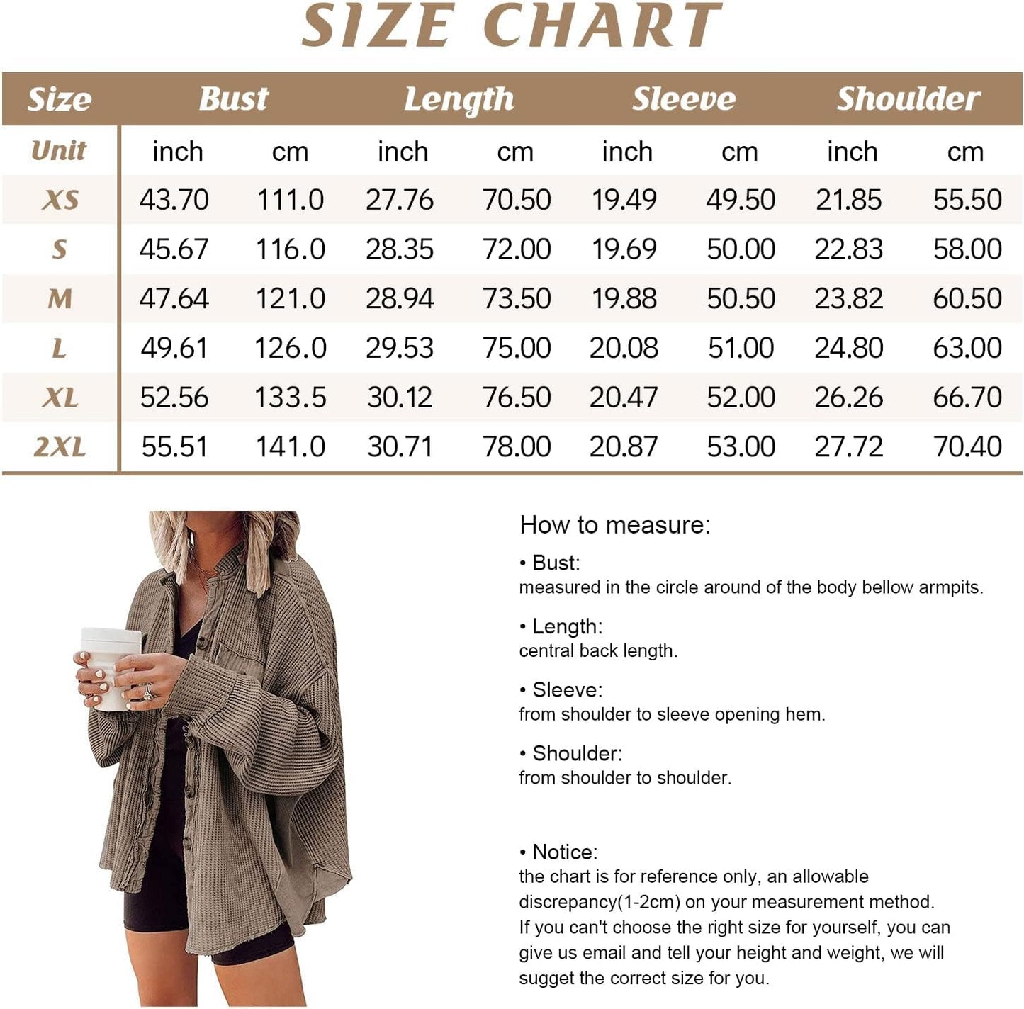 chouyatou Women's Loose Fit Batwing Sleeve Waffle Knit Button Down Shirt Shacket Tops