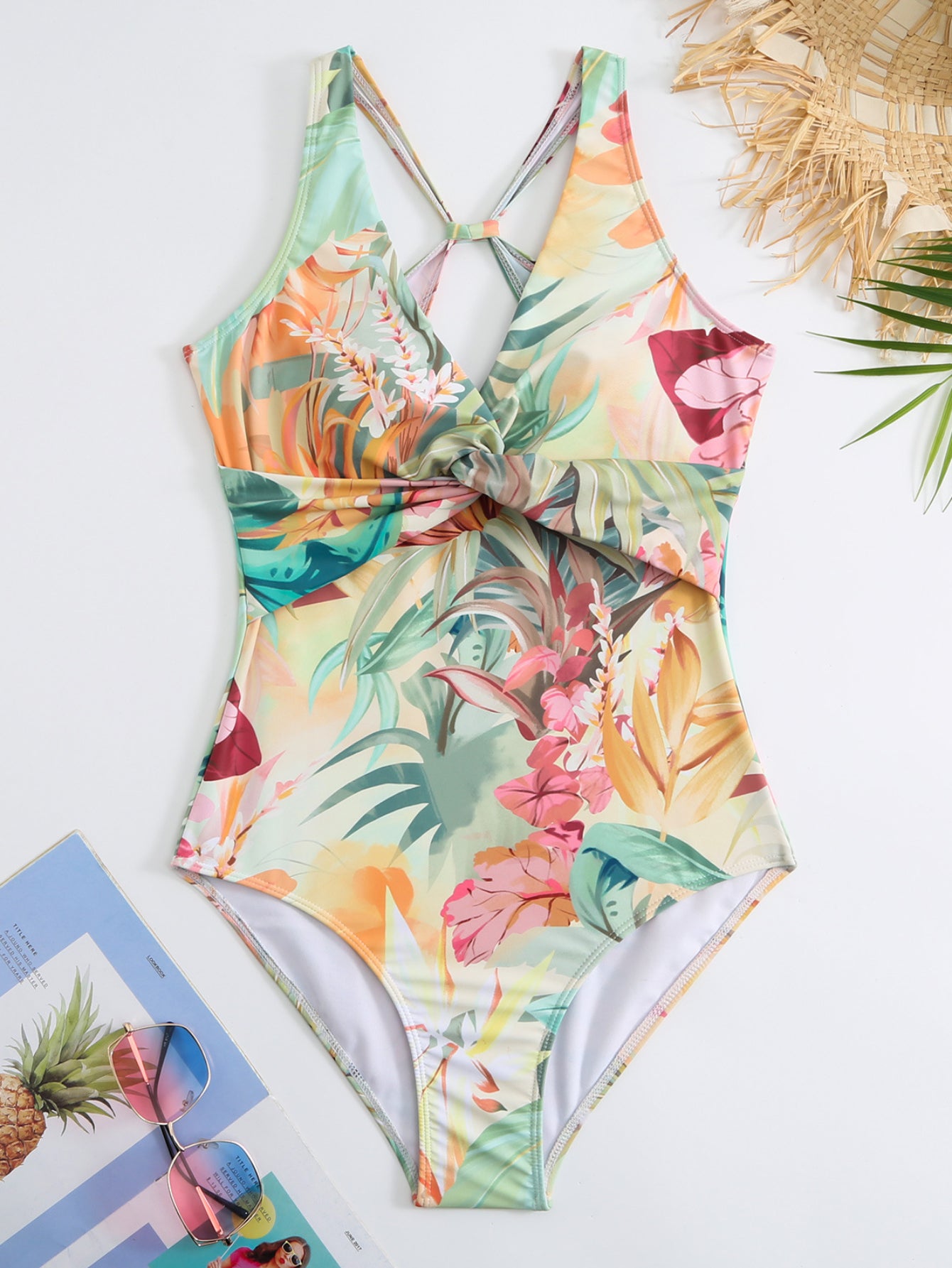 Women's Tropical Print One Piece Swimsuit with Cover up Beach Skirt Sarong Two Piece Floral Printed V Neck Tummy Control High Cut Monokini Swimsuit Bathing Suit Women's Swimwear & Clothing - Seldom Seen Styles