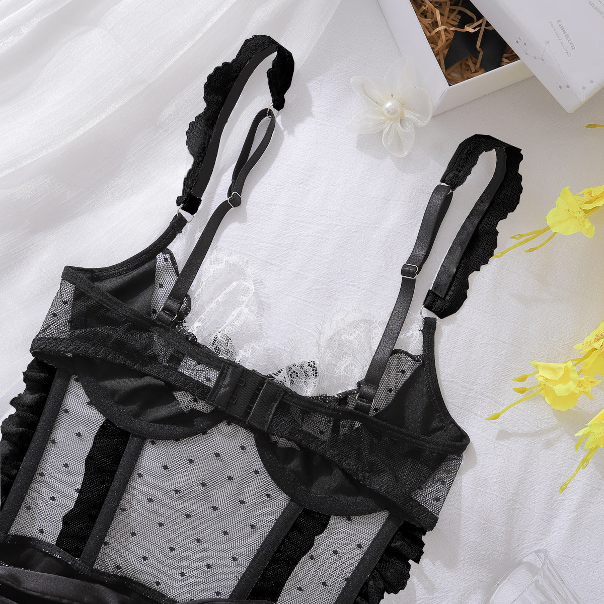 Sexy Color-Block Mesh See-Through Lingerie Hollow Out Backless No-Remove Temptation Erotic Bodysuit with Underwire - Seldom Seen Styles