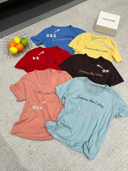 Atmungsaktives T-Shirt in Leinenoptik – locker geschnittenes U-Boot-Hals-Sommer-T-Shirt