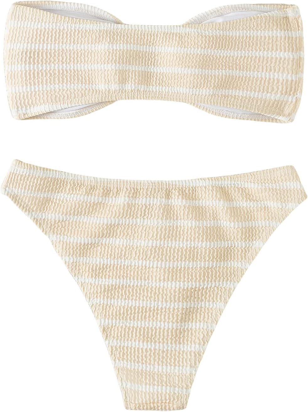 Women's 2 Piece Strapless Swimsuit Striped Bandeau High Waisted Thong Bikini Set Bathing Suit - Seldom Seen Styles