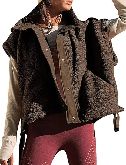 Gilet polaire sherpa chaud pour femme, décontracté, confortable, sans manches, boutonné, avec poches