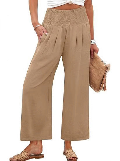 Women Linen Palazzo Pants Summer Boho Wide Leg High Waist Casual Lounge Pant 2025 Beach Travel Vacation Outfits