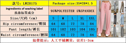 Pantalon large pour femme, rayé, élastique, taille haute, décontracté, en tricot, style palazzo, avec cordon de serrage, pour pyjama