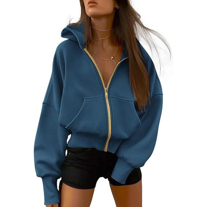 Women's Gold Zipper Hoodie Long Sleeve Fleece Y2K Style Casual Sweatshirt with Pockets for Fall Winter Clothes
