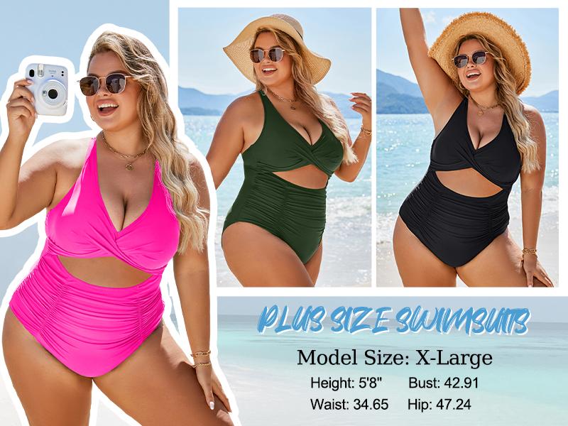 Womens One Piece Swimsuits Push Up Tummy Control Bathing Suits V Neck Cutout Modest Swimwear - Seldom Seen Styles