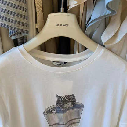 Vintage Katzen-T-Shirt mit Grafik – Süßer Kätzchen-Print, lockere Passform, lässiger Stil im Korea-Look