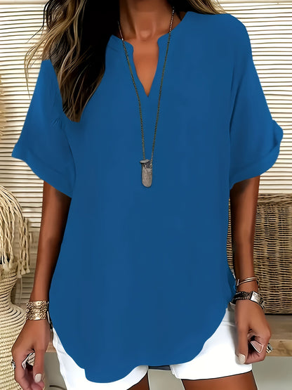 Women's Plain Shortsleeve Blouse, Casual Solid Color Top for Daily Wear, Ladies Clothes for All Seasons, Womenswear, Shirtswomen
