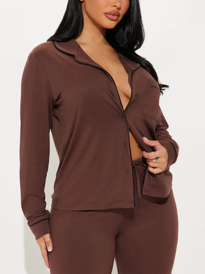 Modal Pajama Set, Long Sleeve Button Down Shirt and Pajama Pants, Sleepwear for Women
