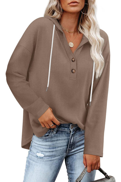 Womens Tops V Neck Button Sweatshirt for Women Pullover Long Sleeve Shirts Fall Outfits 2025 Loose Fit - Seldom Seen Styles