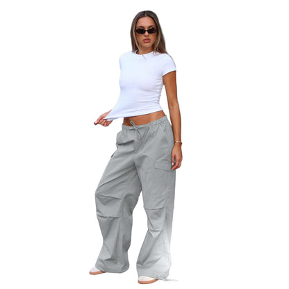 Damen Cargohose Weites Bein Lässige Baggy Fallschirmhose Multi Pockets Y2K Gerade Hose