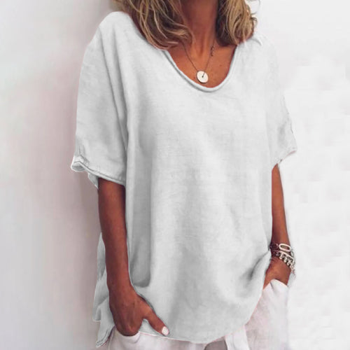 Solid color V-neck short-sleeved plus size women's T-shirt - Seldom Seen Styles