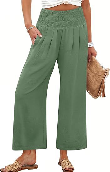 Women Linen Palazzo Pants Summer Boho Wide Leg High Waist Casual Lounge Pant 2025 Beach Travel Vacation Outfits