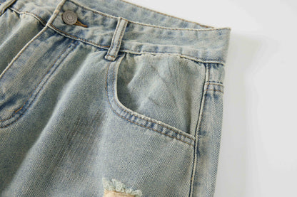 Women's Ripped Wide Leg Baggy Jeans High Waist Distressed Denim Pants Street Style Y2K Casual