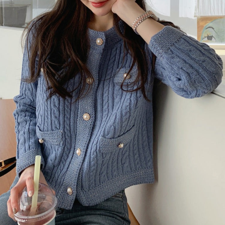 Korean Women's Sweater2024Autumn and Winter Clothing New Ladies round Neck Long Sleeve Single-Breasted Knitted Top One Piece Dropshipping