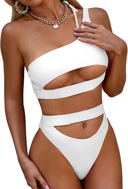 Sexy Cutout One Shoulder Bikini Swimsuit Set for Women Brazilian Bathing Suit 2 Piece - Seldom Seen Styles