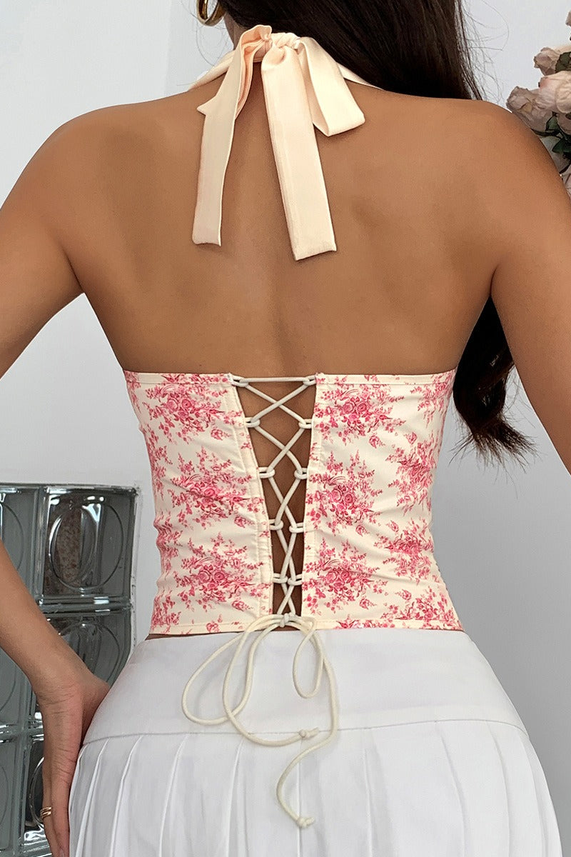 Sexy Ruffle Print Halter Bustier  Halter Top - Seldom Seen Styles