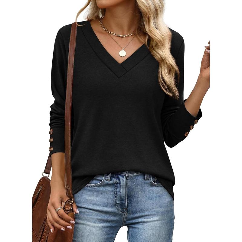 VVZ V Neck Tunic Tops with Button Womenswear Blouse