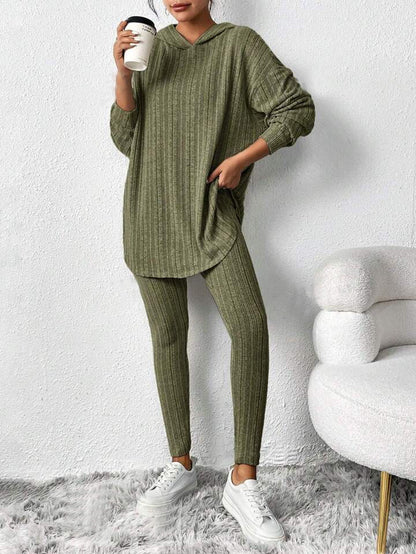 with Textured Two-Piece Set, Casual Long-Sleeved Hoodie and Leggings Suit, Women's Clothing