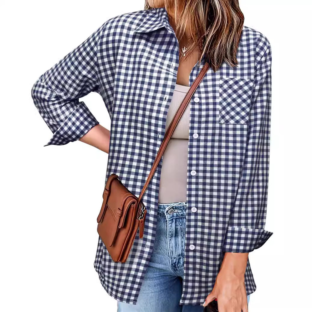 Herbst-Outfits Langärmliges kariertes Hemd für Damen Flanell-Button-Down-Hemden Buffalo Shackets Business Casual Blusen 