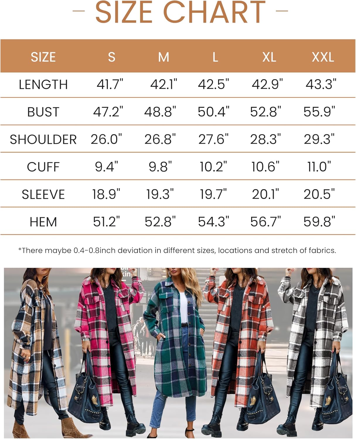 Women Fall Flannel Plaid Shacket Jacket Oversized Button Down Long Shirt Jacket