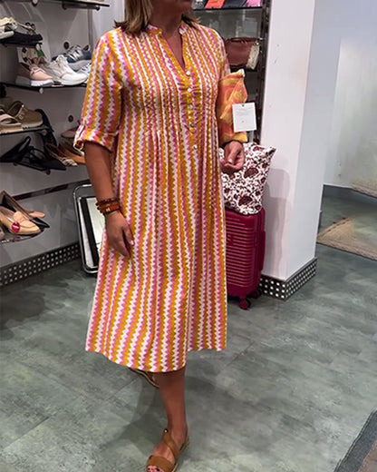 Hemdkleider für Damen, lässig, langärmelig, Button-Down, locker gestreift, Baumwolle, Maxi-Hemdkleid