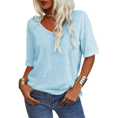 Womens Shirt, Normality Women's Solid Color V-Neck T-Shirt, Summer Short Sleeve Loose Casual Tops