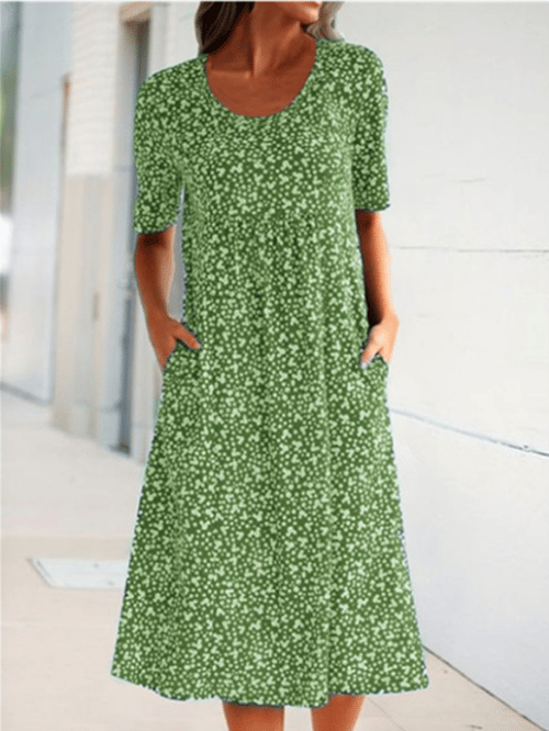 Summer round neck short sleeve flower sleeve midi dress (8 colors with pockets)